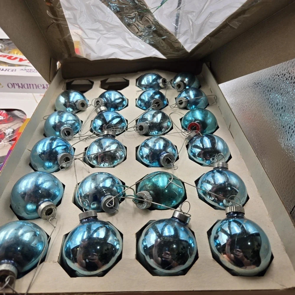 4 Sets Woolworth Woolco 24 Glass Tree Blue Gold Red Ornaments With Box Vintage